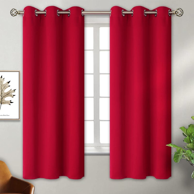 BGment Room Darkening Curtains 45 Inches Long - Grommet Thermal Insulated Drapes Window Treatment Curtains for Bedroom, 2 Panels, 52 x 45 Inch, Red - Image 1